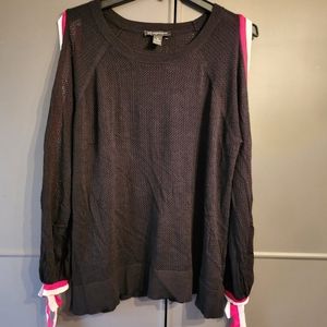 INC Concepts Woman's Black Cold Shoulder Mesh Sweater